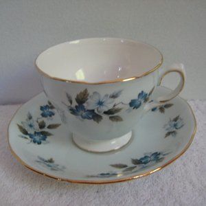 Colclough Vintage #8242 Bone China Pale Blue Tea Cup & Saucer Blue Floral